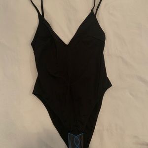 Black one-piece bathing suit